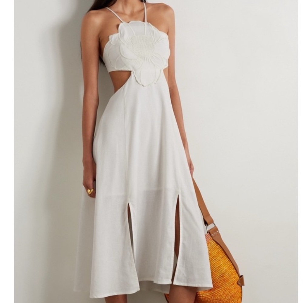 Farm Rio Flower Halter Midi Dress in Ivory, size xs